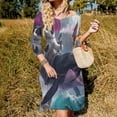 thumbnail image 3 of Cat Riding Shark with Sombrero Flare Dress Square Neck Dress Elegant Female Fashion Printed Dress, 3 of 9