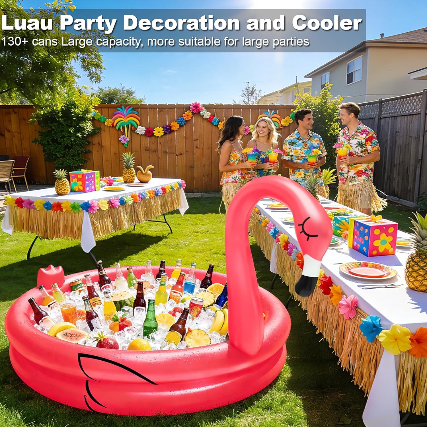 DEA Inflatable Flamingo Cooler 130+Cans Large Capacity, Bottom Quick-Drain,Luau Party Decor,Flamingo Pool Party Decorations, Beach Hawaiian Birthday Party Supplies Tropical Themed Summer Drink Cooler