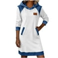 thumbnail image 2 of Sokhug Women’s Hooded Paneled Denim Sweatshirt Dress Long Sleeve Midi Dress with Pockets Casual Fall Winter Cozy Outfit, 2 of 8