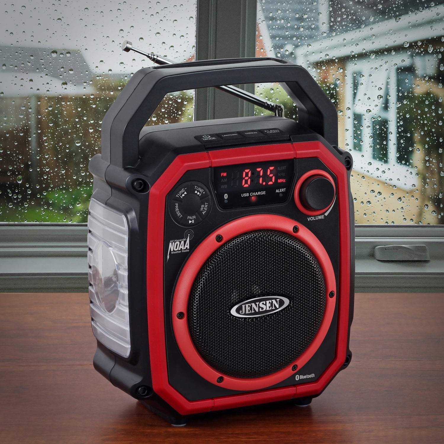 JENSEN Portable NOAA Emergency Weather Radio with AM/FM/Alerts, 8,000-mAh Power Bank, 4-Way Power, LED Lights, Bluetooth, USB Charging
