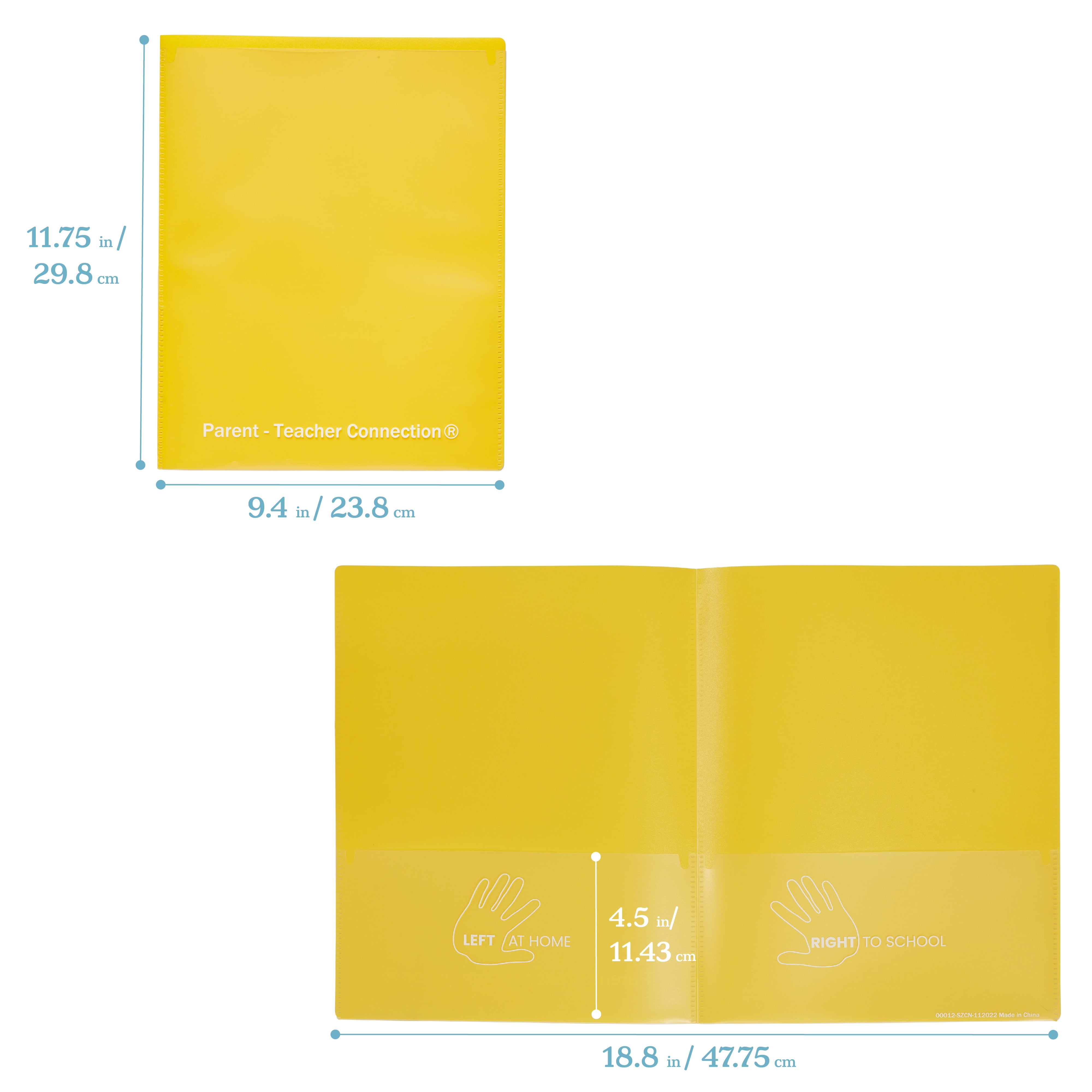ECR4Kids 2-Pocket Parent-Teacher Classroom Communication Folder, Supplies, Yellow, 36-Piece