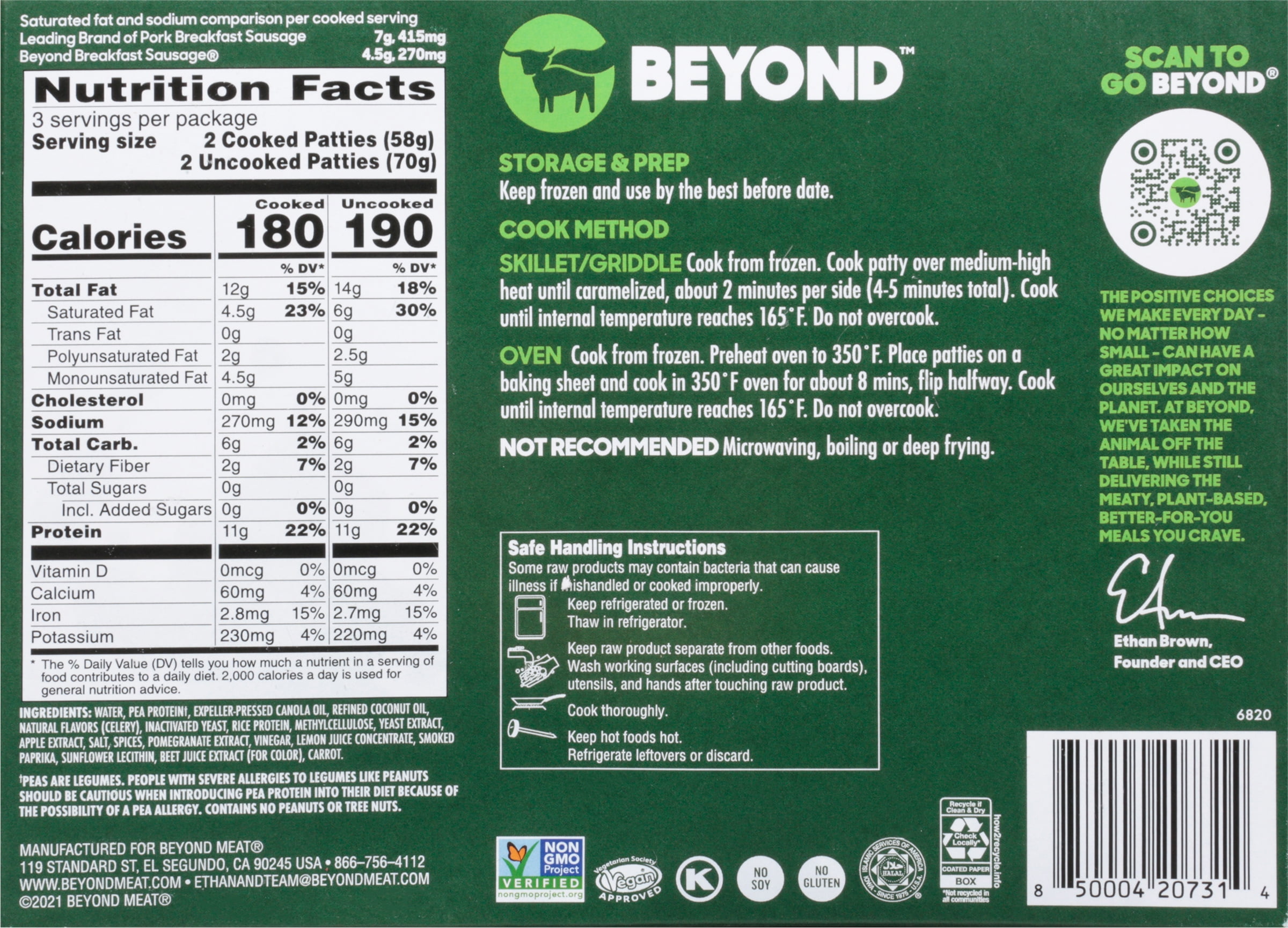 Beyond Meat Beyond Breakfast Sausage Plant-Based Breakfast Patties, Spicy 7.4 oz, Frozen