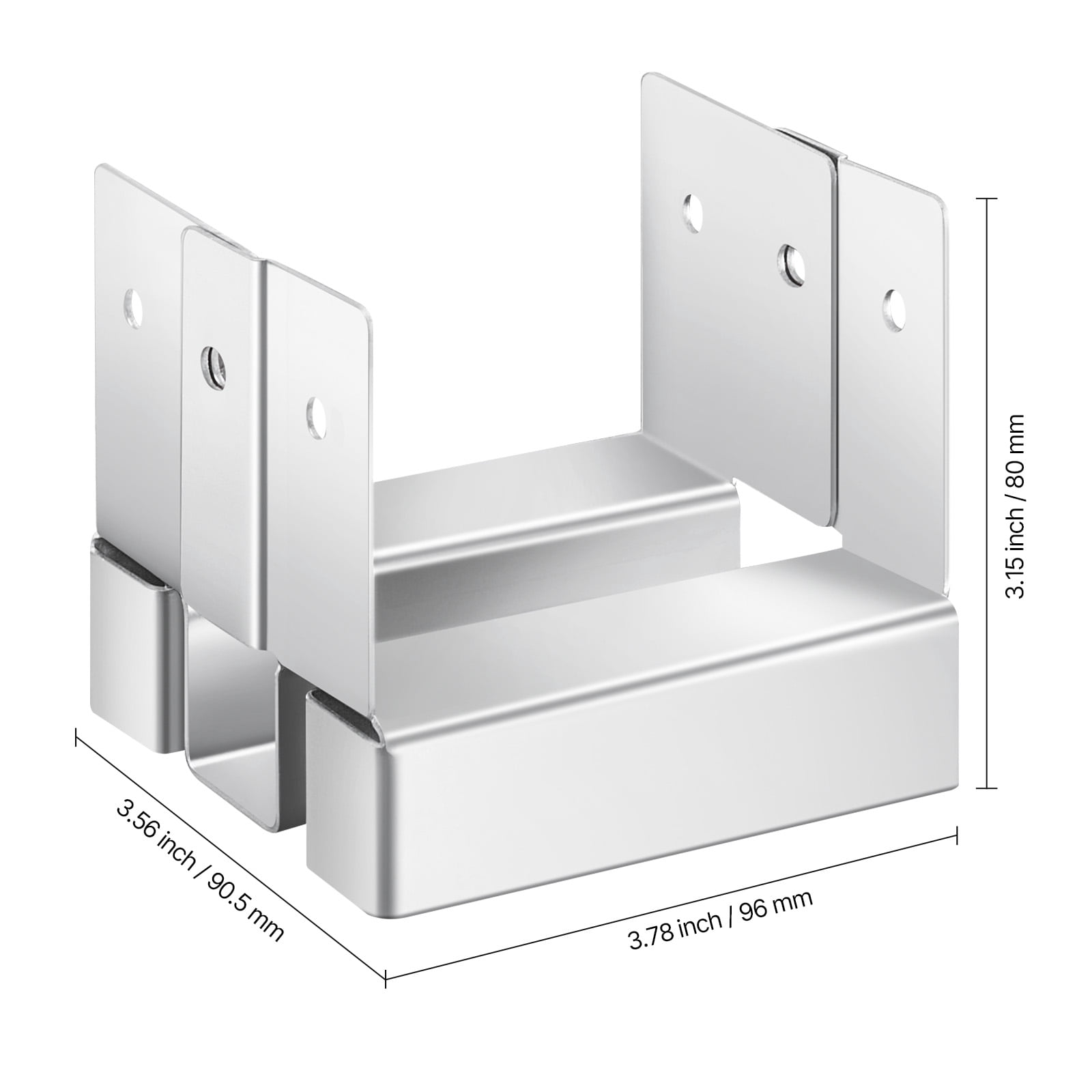 KFFKFF 4x4 Post Base 10 Pcs, Inner Dimensions 3.53x3.56inch/89.6x90.5mm Concrete Post Anchor, Durable Zinc-Plated Carbon Steel Brackets with 1-Inch Standoff, Suitable for Pergolas and Patio