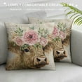 thumbnail image 3 of Creowell Cute Animals Throw Pillow Cover Spring Summer Farmhouse  Yak Bison Buff with Rose Flower Green Leaves Pillow Cases 18x18 Inches Square Cushion Cover, Brown, 3 of 5