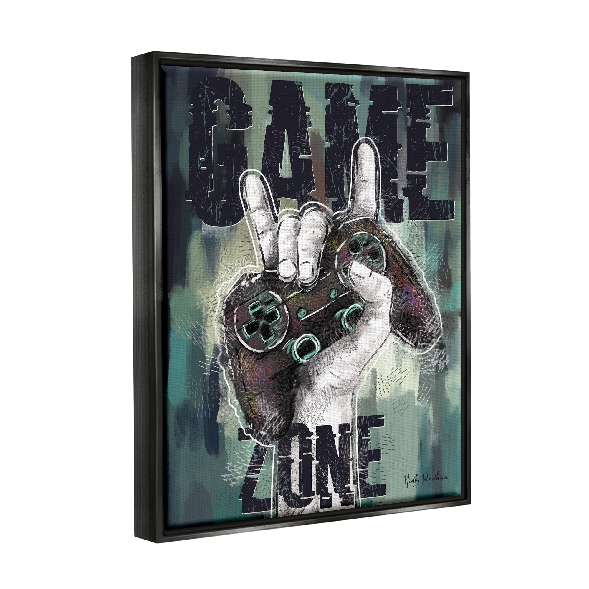 Stupell Industries Game Zone Controller Typography Painting Black Floater Framed Canvas Art Print Wall Art, 25 x 31