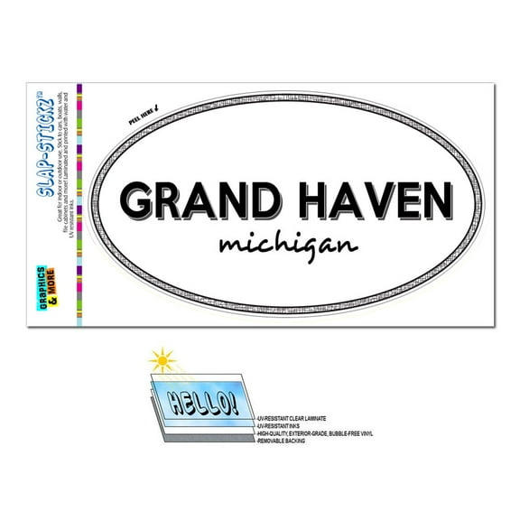 Grand Haven, MI - Michigan - Black and White - City State - Oval Laminated Sticker