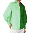thumbnail image 1 of Womens Button Down Shirts Long Sleeve V Neck Color Block Casual Plain Blouses Tops, 1 of 7