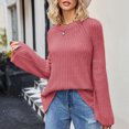 thumbnail image 4 of Lovskoo 2024 Sweaters for Women Long Sleeve Solid Round Neck Trendy Knitwear Loose Pullover Sweater Red, 4 of 7
