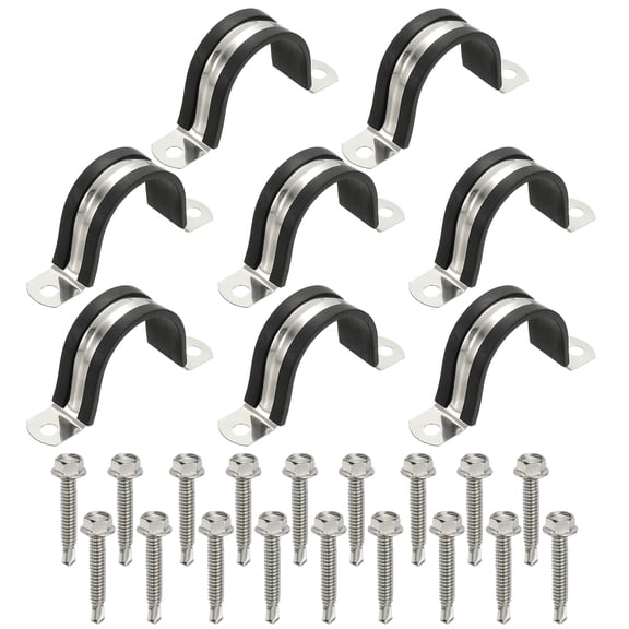 Uxcell 8Pcs Pipe Clamps, 1-5/8 Inch 304 Stainless Steel Rubber Cushioned U Bracket