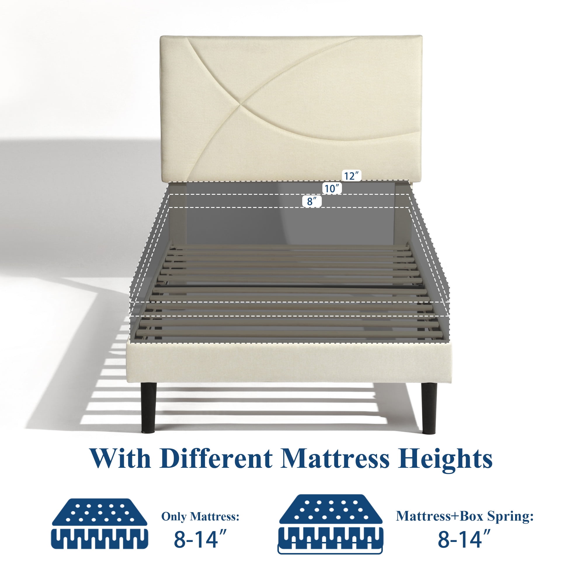 Homy Casa Upholstered Twin Bed with Tech Charging and LED Lights, Modern Headboard, Beige