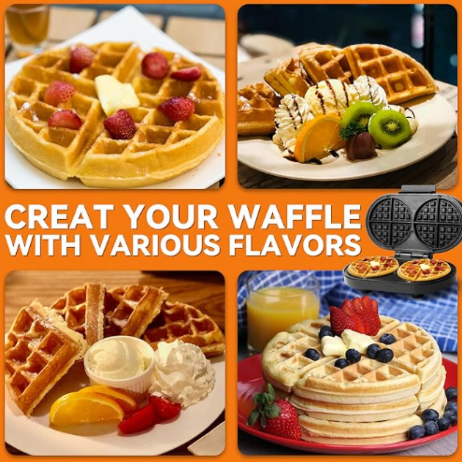 Double Belgian Waffle Maker Thick, 2 X 6” Round Waffle Maker, Belgium Waffle Iron,  with Non-stick Plates, 1200W, Perfect for Kids & Family Breakfast, Graphite