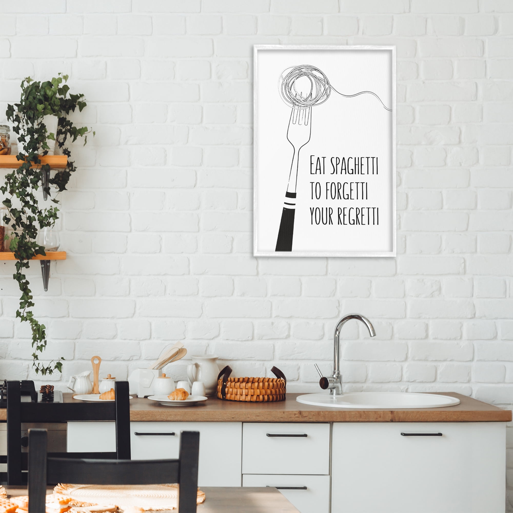 Stupell Industries Funny Spaghetti Sass White Framed Giclee Art, design by Martina Pavlova