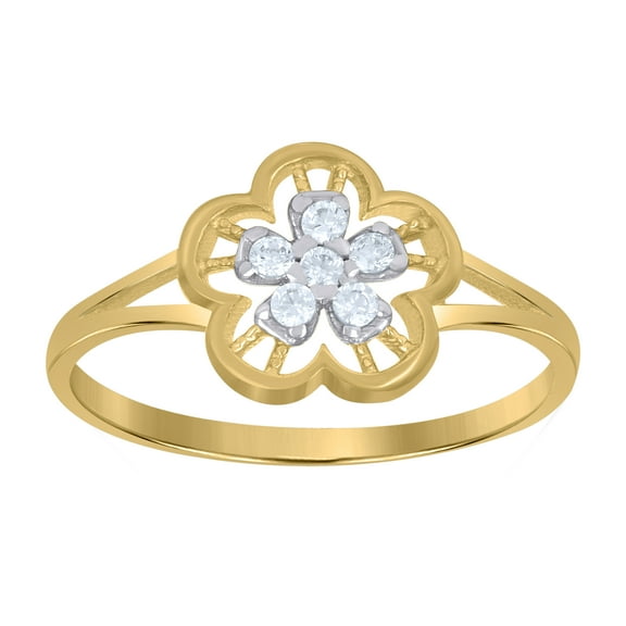 10kt Real Two-Tone Gold Womens Cubic-Zirconia Flower Fashion Ring