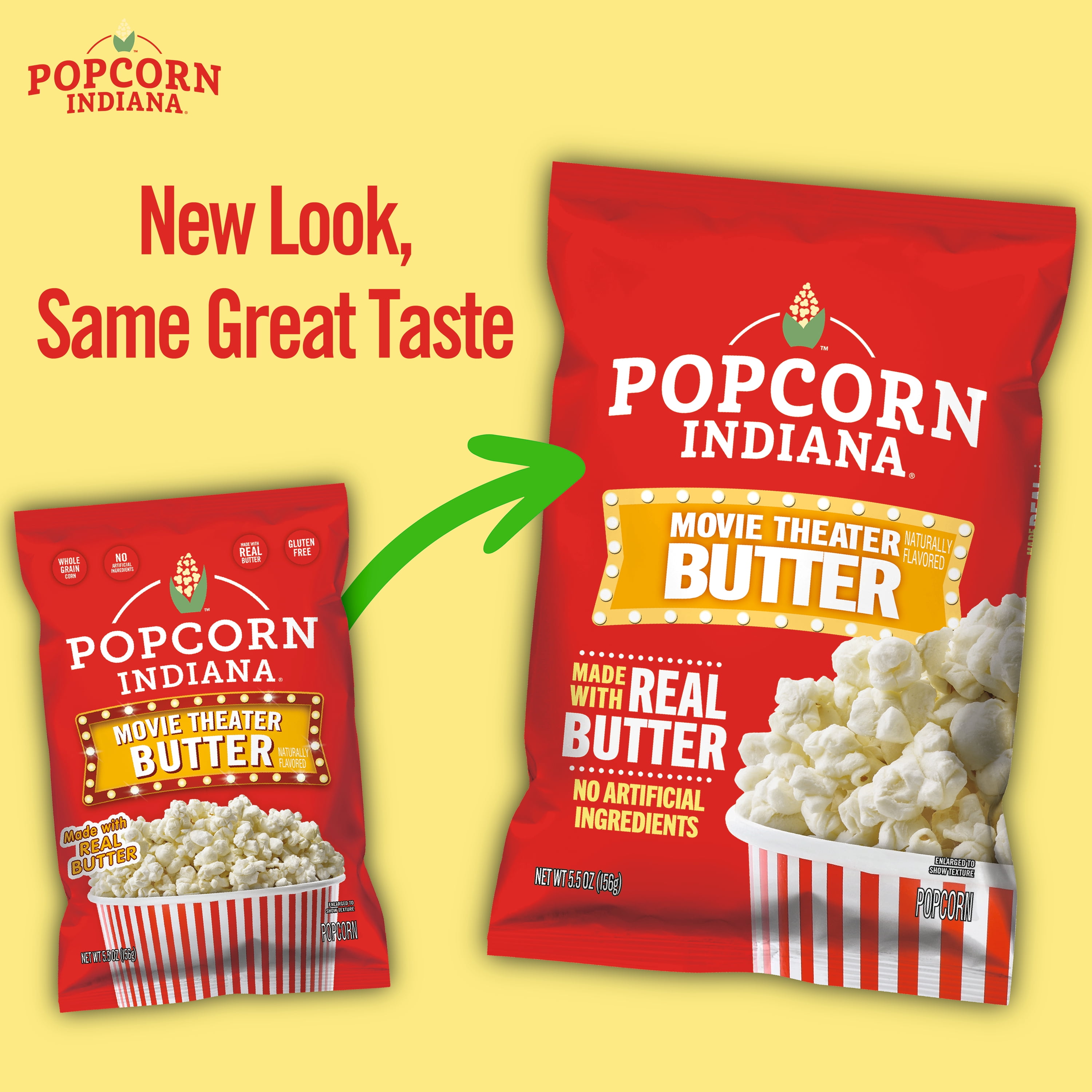 (4 pack) Popcorn Indiana Original Crispy Crunch Real Butter Movie Theater Pop Corn Value Size, 5.5 oz
