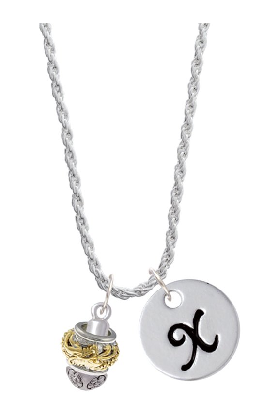 Goldtone Dragon with Silvertone Border Spinner Silvertone Script Initial Disc - X - Charm Necklace, 20"+3"