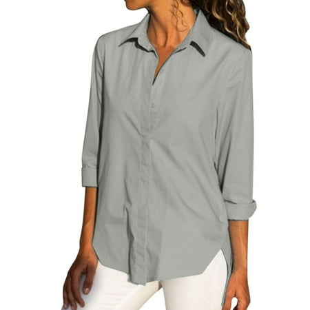 

JDEFEG Cotton Pajama Shirt Women Ladies Spring and Autumn Solid Color Long Sleeve Split Side Button Stand Collar Shirt Skeleton Shirt Long Sleeve Women Polyester Spandex Grey Xxxl