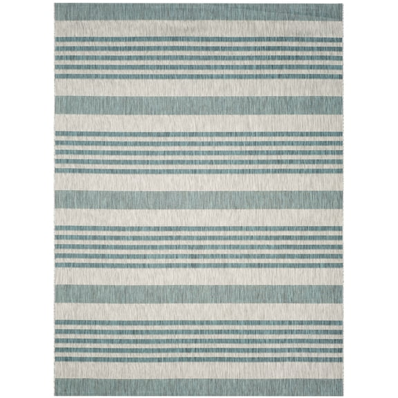 SAFAVIEH Courtyard Patrice Striped Indoor/Outdoor Area Rug, 9' x 12', Grey/Blue