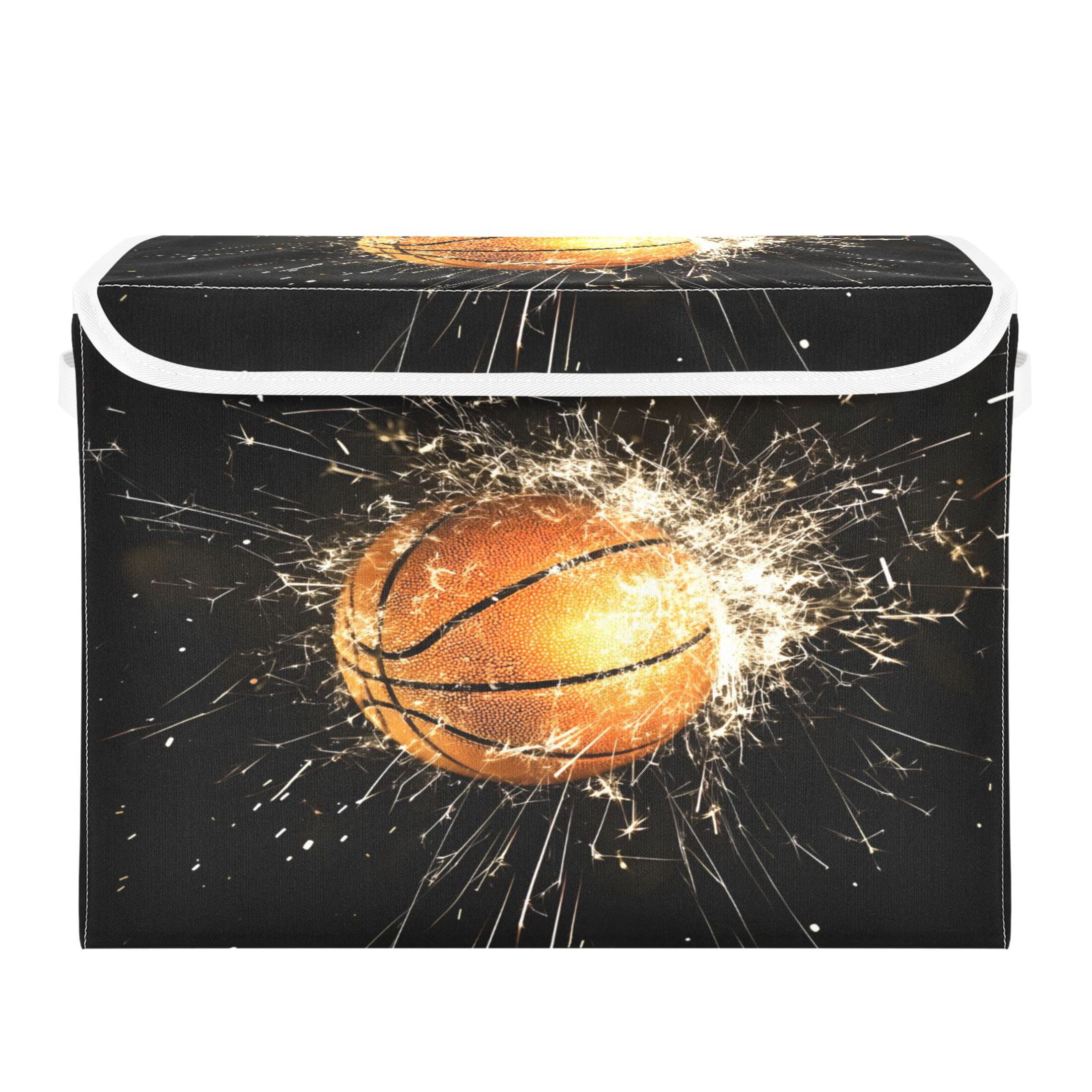 Ryvnso Basketball Large Lidded Foldable Storage Baskets Cubes Boxes Lids Bin for Home