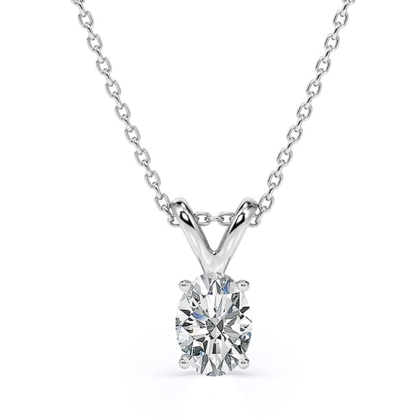JeenMata Encantador Collar con Colgante de Moissanita Ovalada de 1 Quilate en Baño de Oro Blanco de 18 K sobre Plata