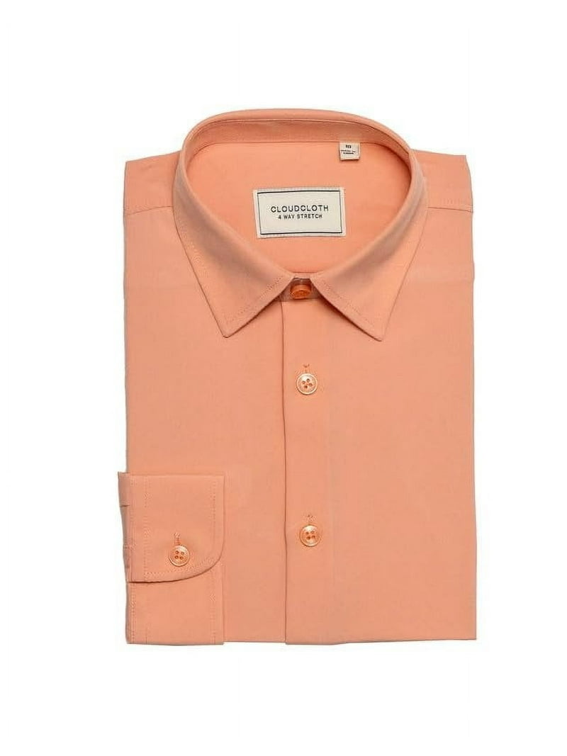 peach slim fit dress shirt Marquis Men's Slim Fit Dress Shirt Apricot Cotton Polyester Blend Wrinkle Resistant Easy Care Broadcloth 17/17.5 36-37 main image 0
