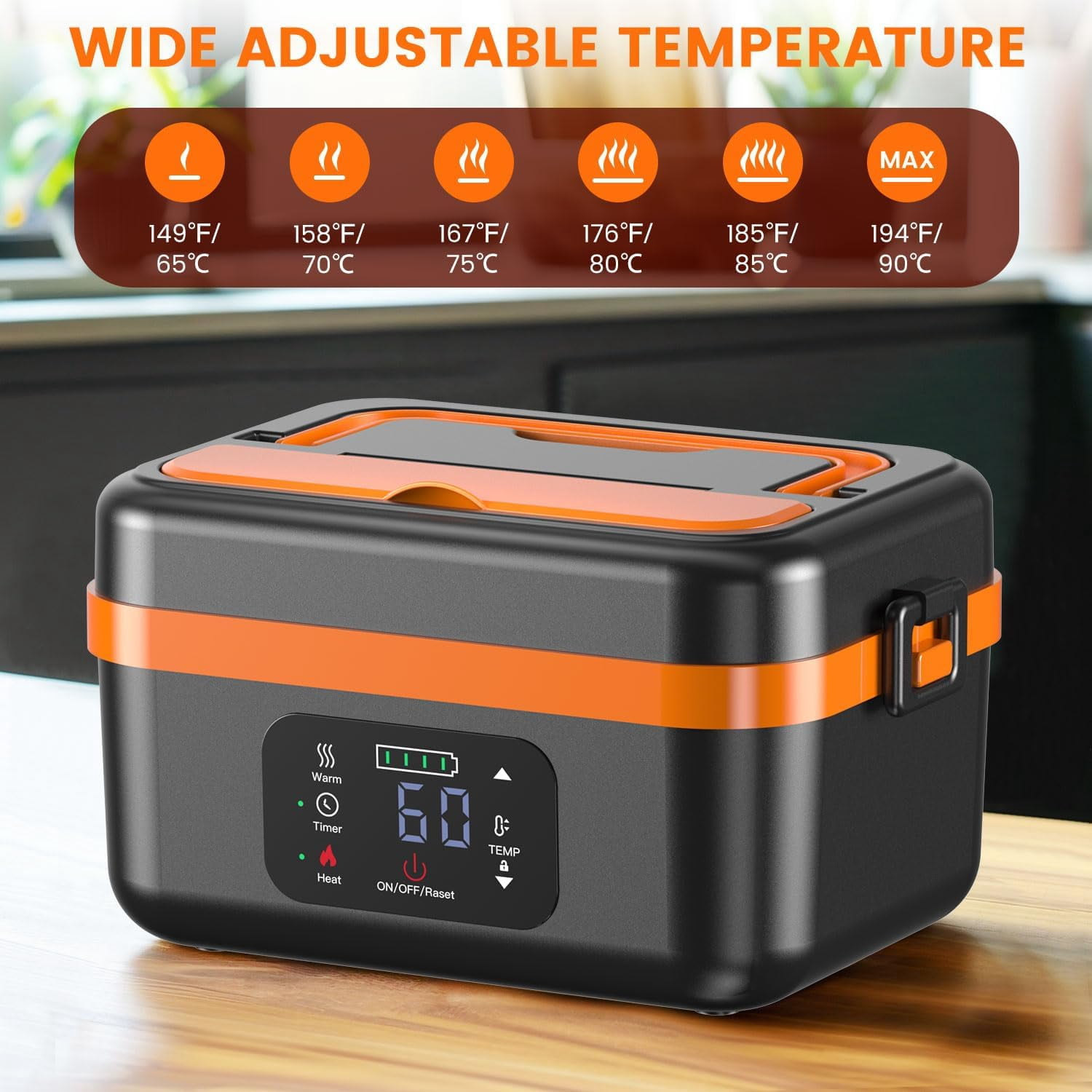 Cordless Electric Lunch Box for Adults, Rechargeable Self-Heating Lunch Box Food Warmer with Timer&Adjustable Heating,34oz/1L Stainless Container with Insulated Bag for Office,Picnic,Car&Outdoor Use