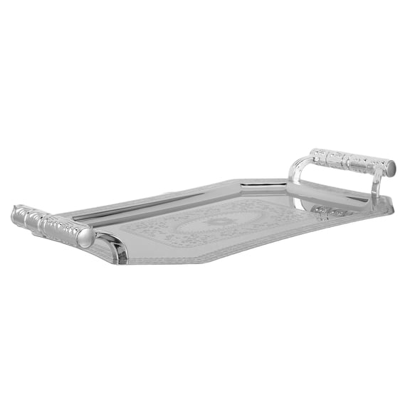 NICEXMAS Plated Stainless Steel Serving Tray with Handles, Elegant European Design for Buffet, Coffee Table, Parties and Events