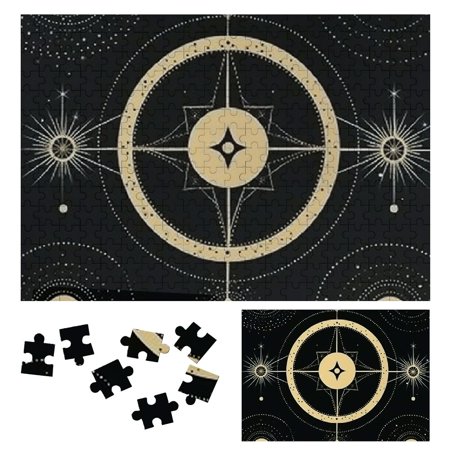 Creowell Sacred Geometry Moon and Star Wooden Jigsaw Puzzle Game Toy Gift for Family Friends Adults and Kids 300 PCS