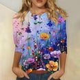 thumbnail image 2 of CYMMPU Women's Crewneck Floral Printed 3/4 Length Sleeve Swing Shirts Tunic Tops Summer Fall Vintage Business Work Blouses Basic Tees 2025 Clothes Multicolor S, 2 of 5