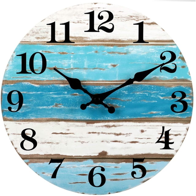 Reloj de pared de madera de 10 pulgadas, silencioso, sin tictac, funciona con pilas, vintage, redondo, rústico, costero, decorativo para el hogar, cocina, sala de estar, oficina, reloj de pared Zhivalor HMHZ1134-4