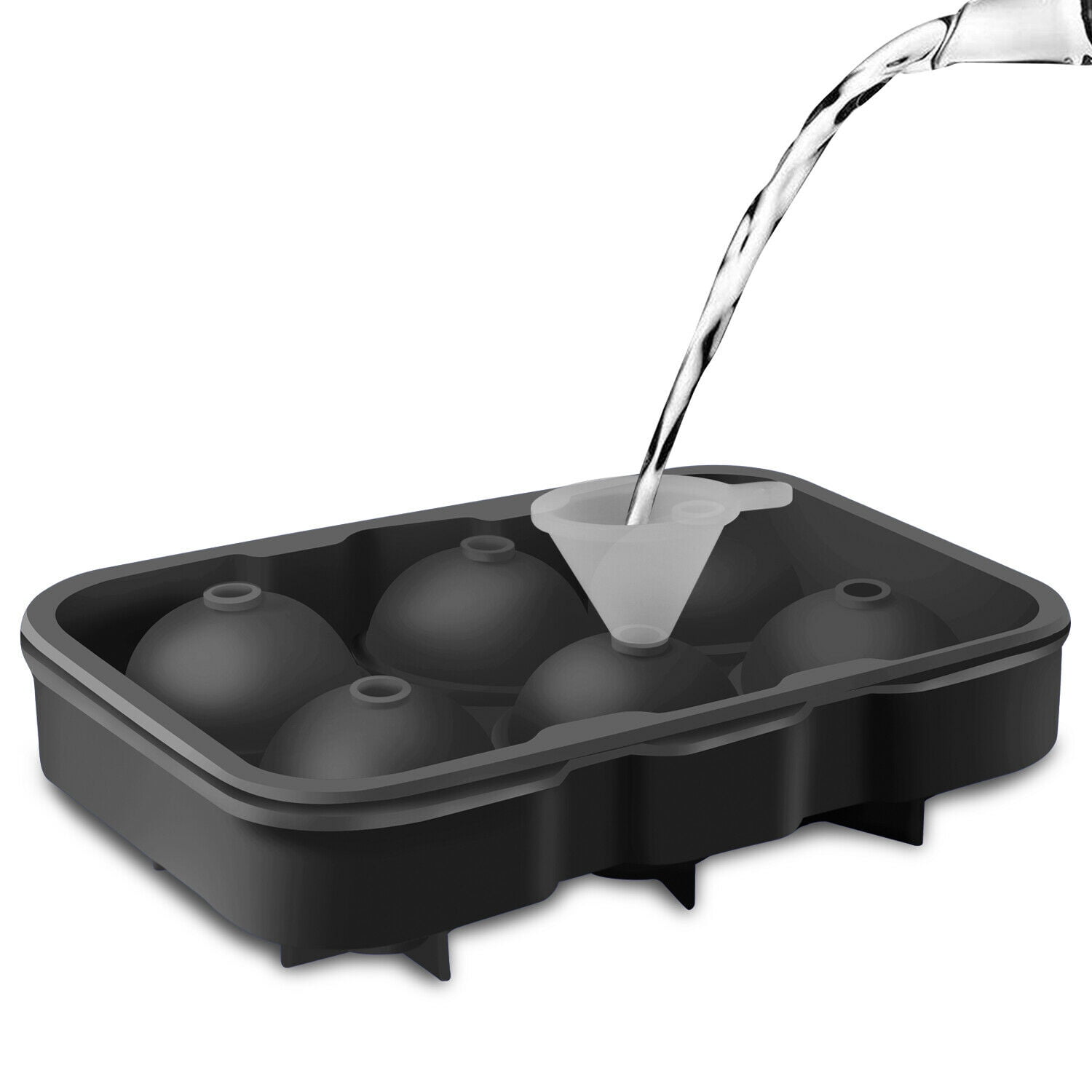 Round Ice Cube Ball Maker Tray Silicone Sphere Mold Bar Whiskey Cocktails Funnel