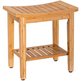 Mllieroo Bamboo Shower Seat Bench With Underneath Storage Shelf