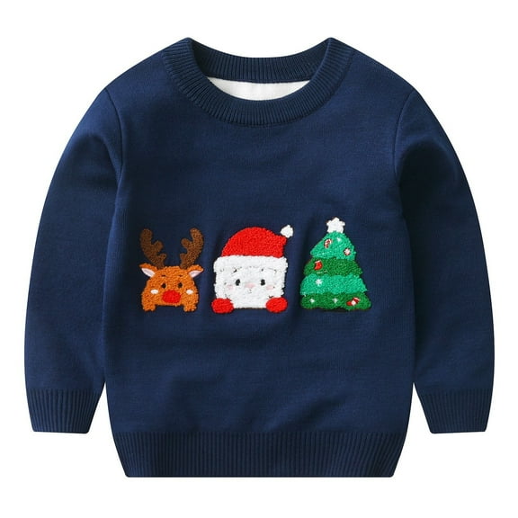 Odeerbi Toddler Boys Girls Christmas Sweater Cute Winter Thermal Knit Crewneck Sweater Christmas Print Fashion Casual Warm Pullover Knit Sweater Toddler Clothes Blue