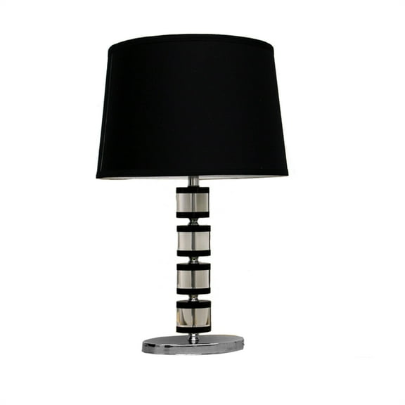 ORE International Modern Metal Table Lamp with Black Linen Shade in Chrome