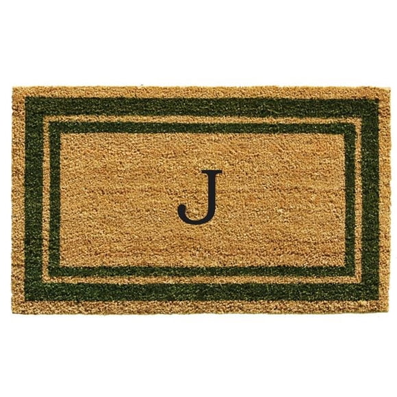Calloway Mills 153041830J Paillasson Rectangulaire Monogramme Bordure Vert Sauge 18 x 30 Po, Naturel - Lettre J