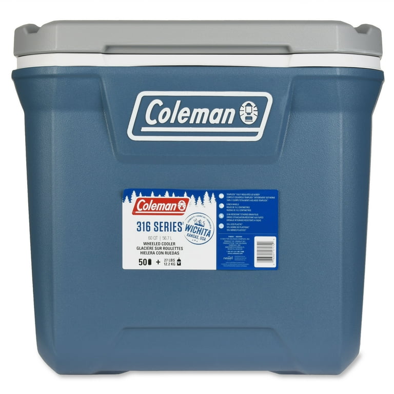 Coleman 316 Series 60QT Portable Rolling Hard Chest Wheeled Cooler, Lakeside Blue - Walmart.com Coleman 316 Series 60QT Portable Rolling Hard Chest Wheeled Cooler, Lakeside Blue - Walmart.com