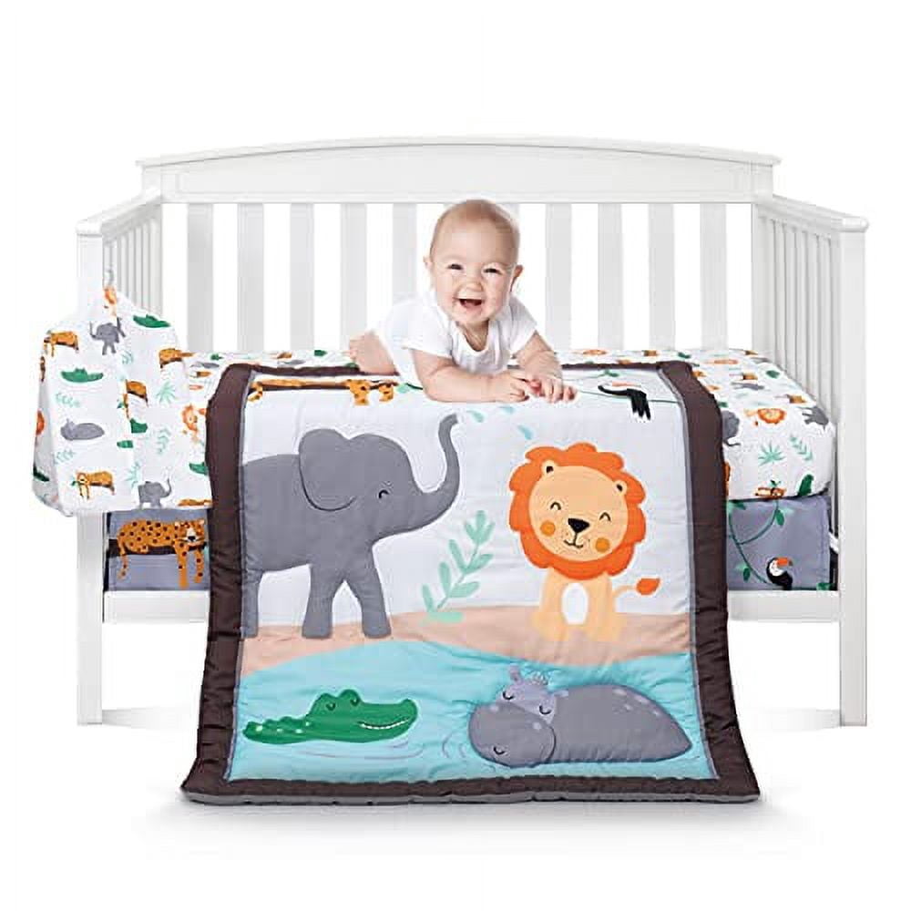90210 Baby 5 Pcs crib Bedding Set for Girls and Boys -Jungle Animal Theme Crib set for girls and boys