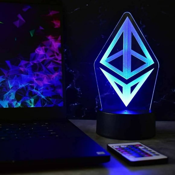 Ethereum ETH Glowing LED Art Night Desk Lamp Crypto Bitcoin Dogecoin Investing Investor Trading Cardano Meme Solana Ethereum Eth