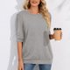 thumbnail image 2 of Blusa de Color puro con cuello redondo y manga abombada de longitud media informal para mujer gris XL, 2 of 6