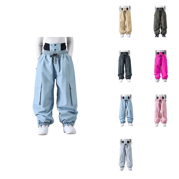 Snowboarding Pants, Waterproof Insulated Cargo Trousers, Windproof Loose Wide Leg for Cold Weather Activities, Hiking, Trekking, Adjustable Waist