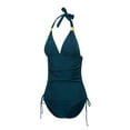 thumbnail image 2 of VISgogo Traje de baño femenino de 2 piezas, camisola de cuello halter de color sólido con cordón + bragas de bikini para mujer, S / M / L / XL / XXL VISgogo  moda, 2 of 9