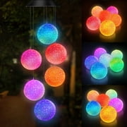 LED Solar Wind Chime, Solar Powered Color Changing Wind Chime Waterproof Outdoor Decorative Light for Patio Garden Festival (Crystal Ball)