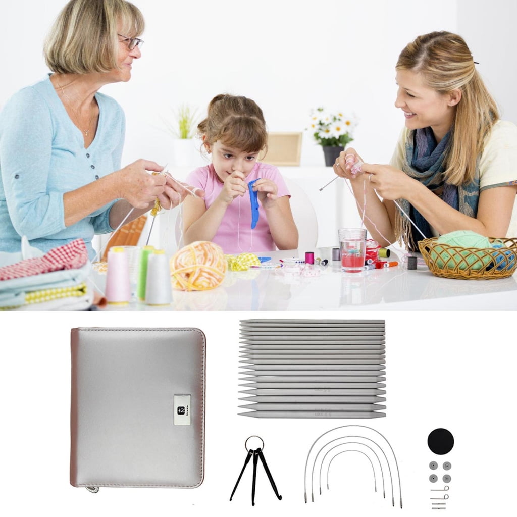 Geemin Short Round Knitting Needle 3.0-6.0mm Interchangeable Circular Knitting Needle Set with Case & Accessories for Knitting