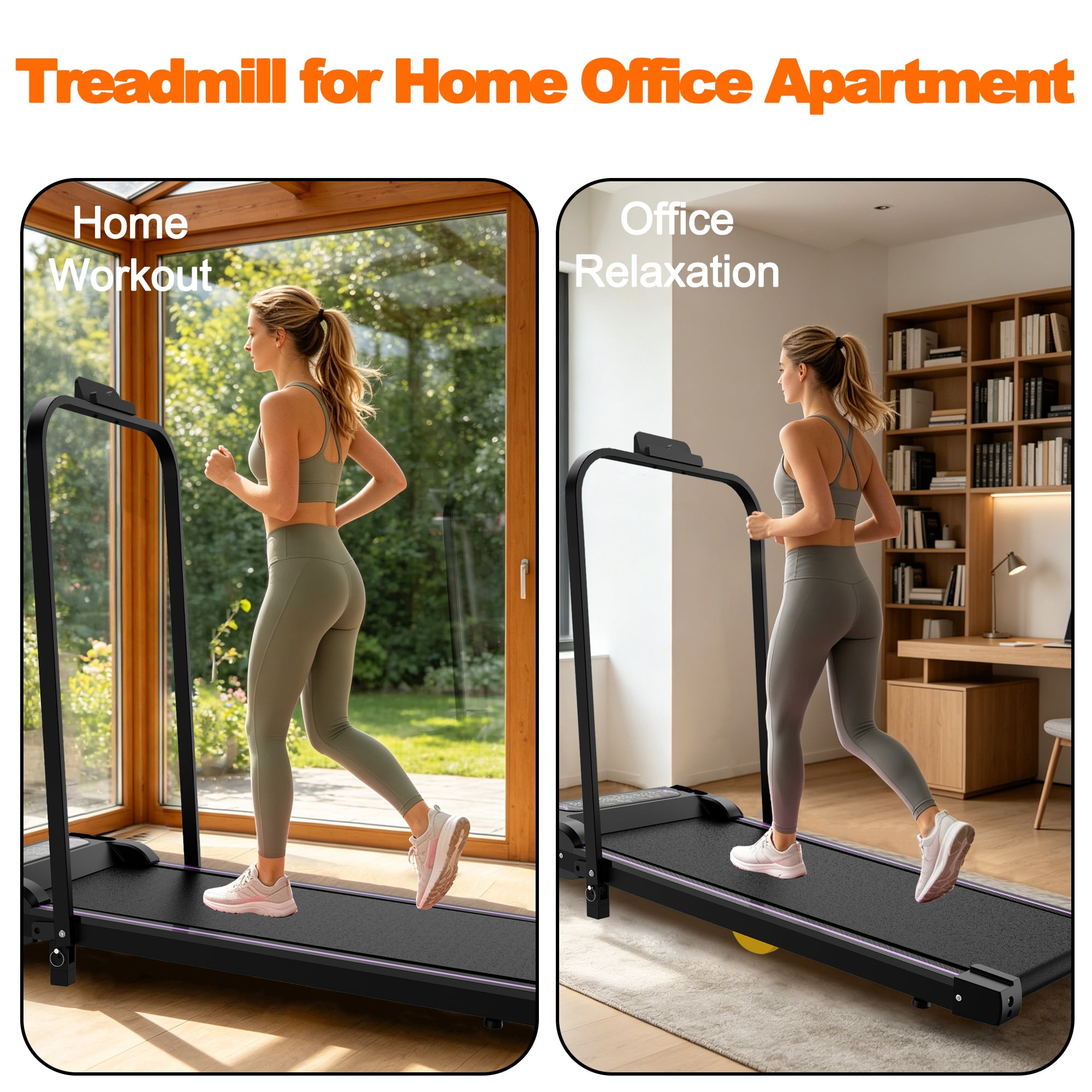 2-in-1 Under Desk Treadmill, 2.5HP Portable Walking Pad, 0.5-5 MPH Foldable Treadmill with LED Display, 265 lbs Capacity, Black
