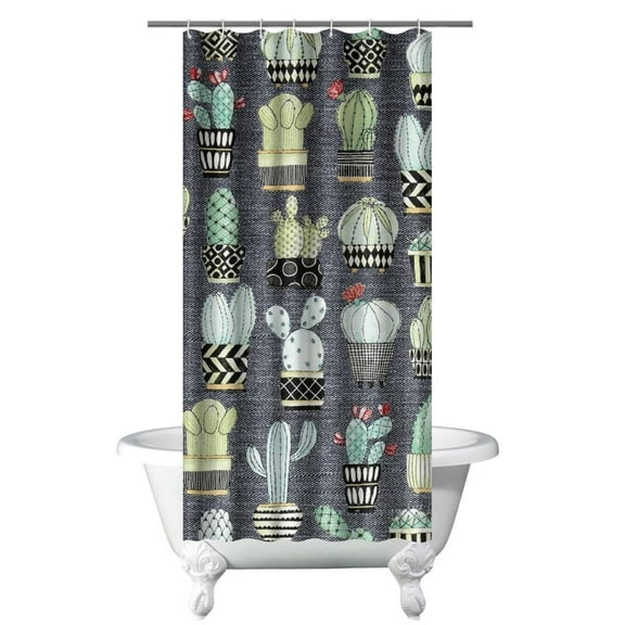 Boho Southwestern Shower Curtain - Cactus & Succulent Art Print, Waterproof Quick-Dry Bathroom Curtain with Metal Grommets, 36x72 Inch (Desert Style Decor)