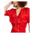 thumbnail image 3 of INC Womens Red Ruffled Ruched Dolman Sleeve V Neck Short Evening Body Con Dress S, 3 of 4