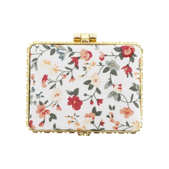 Espejo Compacto para Bolsos Espejo de Flores Espejo Cuadrado Mini Espejo Floral Pequeño para Bolso Blanco