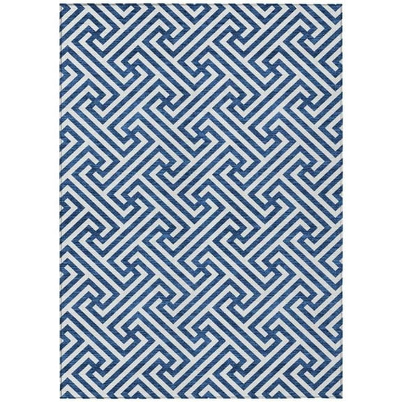 HomeRoots 583574 9 x 12 ft. Geometric Washable Indoor & Outdoor Rectangle Area Rug, Blue & Ivory