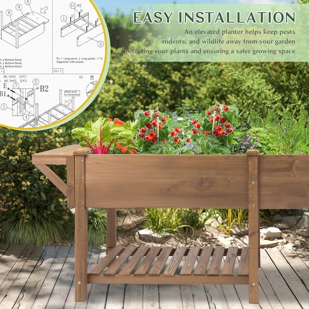 Petsblublu Raised Garden Bed with Table and Shelf, 80x23x30 in