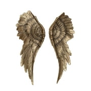 Golden Angel Wings Wall Decor, 2 Piece Set, Vintage Style, Antique Gilt, Hand Crafted, 21.75 Inches Tall
