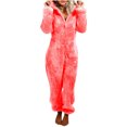 thumbnail image 3 of QATAINLAV Sales of the Day Sherpa Jumpsuits for Women Fuzzy Onesies Pajamas Long Sleeve Adult Cat Ears Hooded Rompers Sleepwear Warm Plush One Piece Pants Watermelon Red XXL, 3 of 7